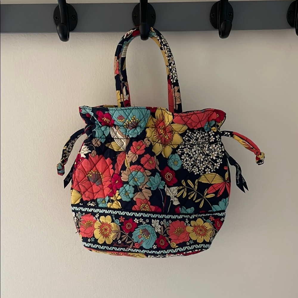Vera Bradley Red and Blue Floral Tote Bag with Decorative Trim